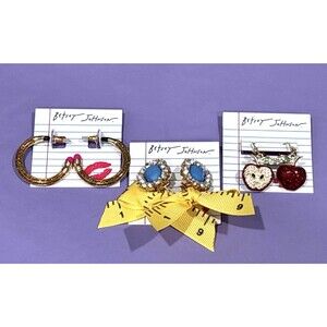 Betsey Johnson Earrings Bundle Apple Dangle Pencil Hoops Crystal Ruler Bow